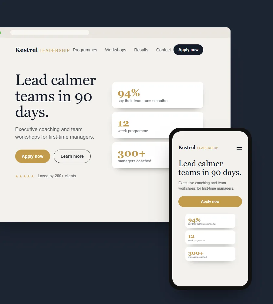 Kestrel Leadership website on laptop and phone